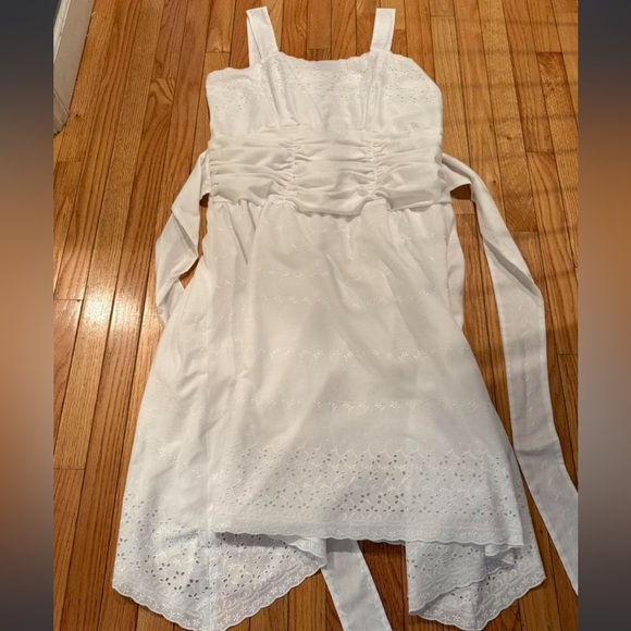 Eyelet White Sleeveless Tie Back Midi Dress Lined skirt SEE NOTE👇🏻 - Picture 4 of 5